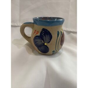 Mexican‎ Taza De Barro Sand Clay Coffee Mug Cup Green Yellow Orange Blue